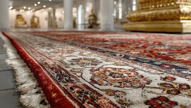 Detailed antique carpet in gallery - Powered by Adobe