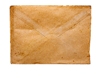 blank old aged closed letter paper envelope with torn edges from 1900