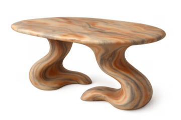 Modern organic marble coffee table featuring a fluid, abstract, and surreal design with a transparent background