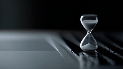 Deadline and time tracking concept, sand timer on laptop keys