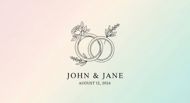 Intertwined rings with floral detail on gradient backdrop, with names and date at bottom