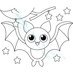 Cute Bat Hanging with Stars at Night