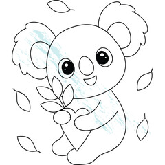 Cute Cartoon Koala Baby Animal Drawing for Coloring Page and Nursery Decor