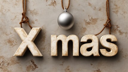 Concrete Xmas letters with a silver ornament create a festive vibe against a rustic backdrop