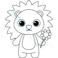 Playful Cartoon Lion Character With a Flower, Perfect for Kids Coloring Pages
