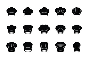Chef hat icons set, Minimalist black toque silhouette