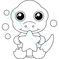 Cute Baby Dinosaur Cartoon Outline Drawing Perfect for Kids Coloring Pages