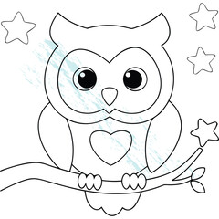 Adorable Cartoon Owl Outline Design for Children's Coloring Activity and Learning