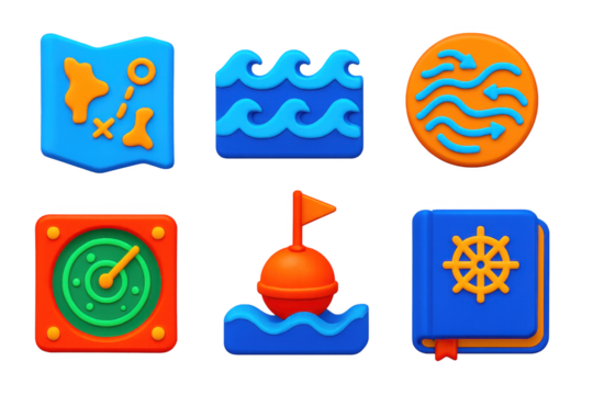 Variety of colorful icons, including a book, a compass, a boat, a flag, and a book. The icons are all in different shapes and sizes, and they are all placed on a white background - Powered by Adobe