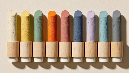 Pastel chalks in wooden holders, vibrant, studio shot