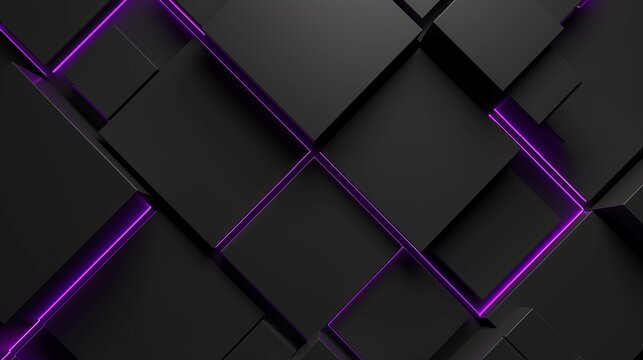 Abstract 3d geometric background of dark cubes illuminated by purple neon light. Modern futuristic technology wallpaper and digital art concept