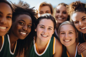 Group of young women smiling together in sports uniforms