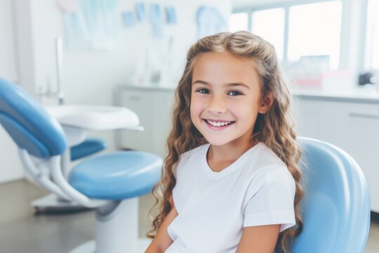 Smiling young girl in a dental clinic - Powered by Adobe
