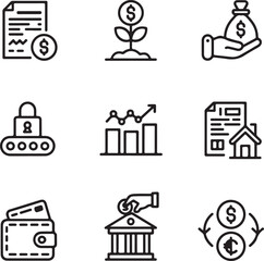 Bank icon set, vector illustration in modern thin line style
