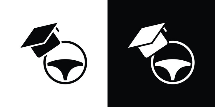 Driving school icons symbols in flat style.