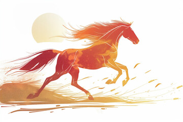 疾走するオレンジの馬