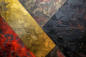 Abstract art with gold, red, and black textures