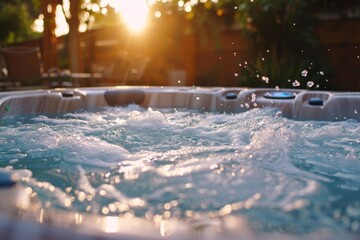 Relaxing hot tub with bubbles in a sunny backyard