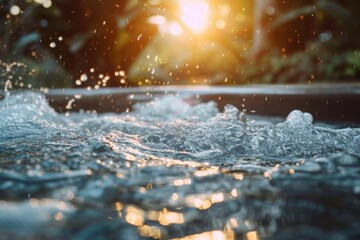 Water splashing in a serene setting during sunset