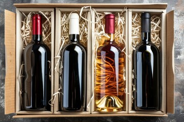 Four bottles of wine in a gift box
