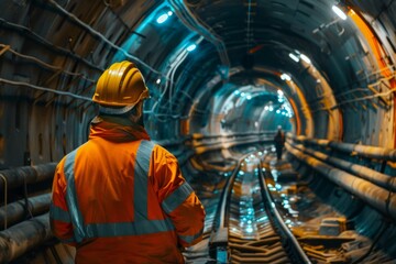 Adult man in safety gear exploring a tunnel