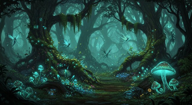 fantasy landscape with a magical forest