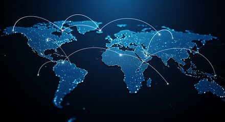 Digital World Map with Network Connections and Global Communication Concept