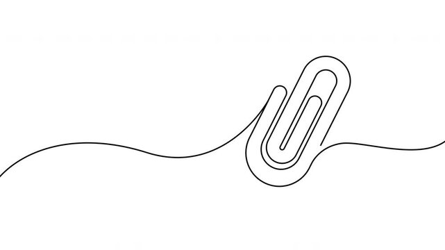 Self-drawing continuous one-line animation of a paper clip. Minimal linear contour forming attachment symbol. Clean monoline motion for office, stationery, education, and outline icon videos.