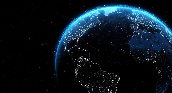 Earth network concept glowing lights connected in a digital world