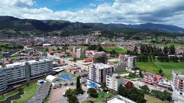 drone Aerial View of Paipa City in Boyaca Colombia. High quality 4k footage