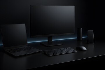 Fototapeta premium Dark Minimal Modern Tech Workspace