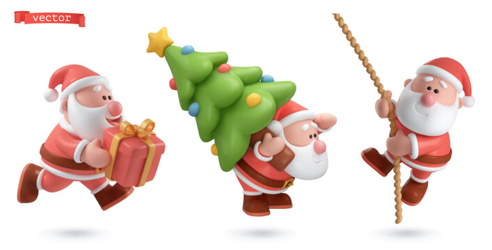 Funny Santa Claus 3D cartoon icon vector set