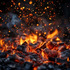 Fiery Embers with Sparks and Bokeh, fire , ember    high resolution   for isolate image