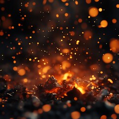 Fiery Embers with Sparks and Bokeh, fire , ember    high resolution   for isolate image