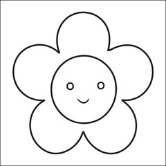 Simple cartoon flower line art illustration with happy face Vector