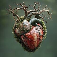 Anatomical Heart with Energy Branches 3D Render, Digital Art, Cardiovascular System Cardiac, Anatomy   high resolution   for isolate image