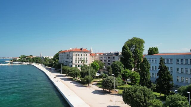Aerial view of Zadar cityscape along the sea, Croatia