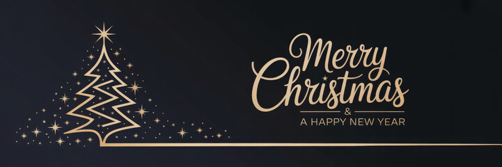 Elegant Christmas card design with golden Christmas tree and Merry Christmas wishes perfect for holiday greetings and festive promotions