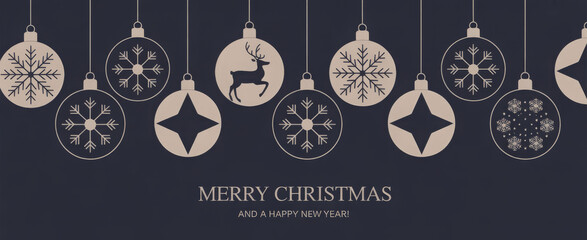 Elegant Christmas ornament illustration featuring snowflakes and a reindeer perfect for holiday cards and festive designs