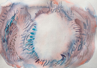 Abstract Watercolor Texture with Organic Circular Flow and Soft Brush Patterns, hand-painted watercolor