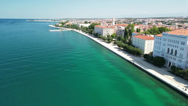 Aerial view of Zadar cityscape along the sea, Croatia