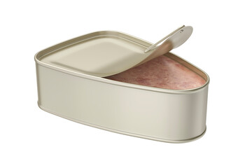 Open tin can with ham on transparent background