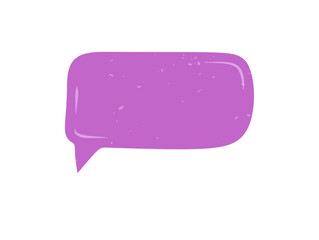 Organic grunge sketchy speech bubble sticker with rectangle box in purple color. Hand drawn chat message with textured surface, unique bubble for playful communication or creative conversation
