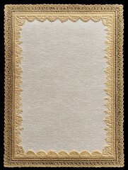 Tall ivory card with ornate gold lace border on black background