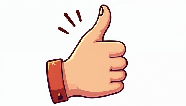 Thumbs up hand gesture isolated on white background. Cartoon icon for social media like button. Positive feedback sign means ok good agreement. Success symbol for approval support, satisfaction. - Powered by Adobe