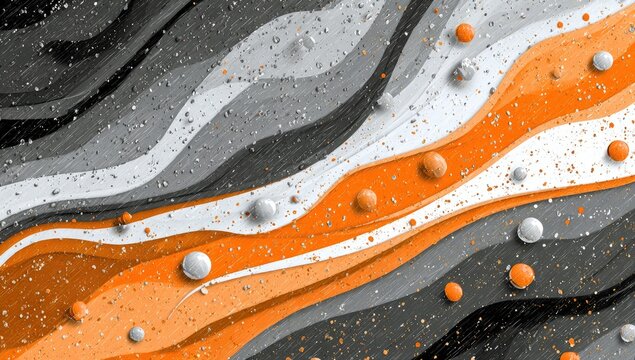 Abstract swirls, orange, gray, white, with dots