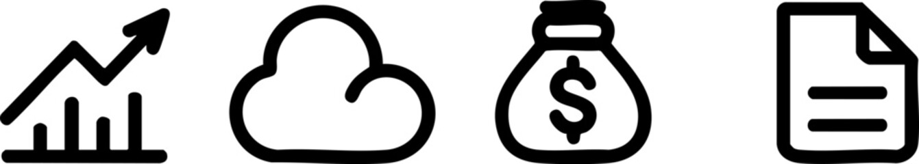 Business Icons: Growth Chart, Cloud, Money Bag, Document