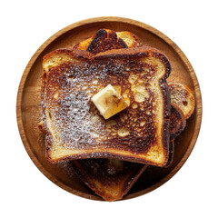 Golden Brown Toast with Melted Butter on a Wooden Plate Isolated on Transparent Background