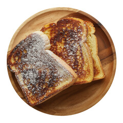 Golden Brown Toasted Bread Slices on Wooden Plate Ready for Breakfast or Snack Time