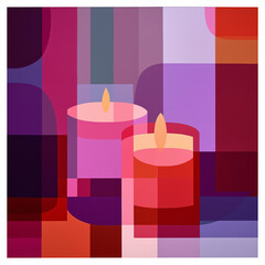 Abstract warm candles glowing with geometric cubism colors